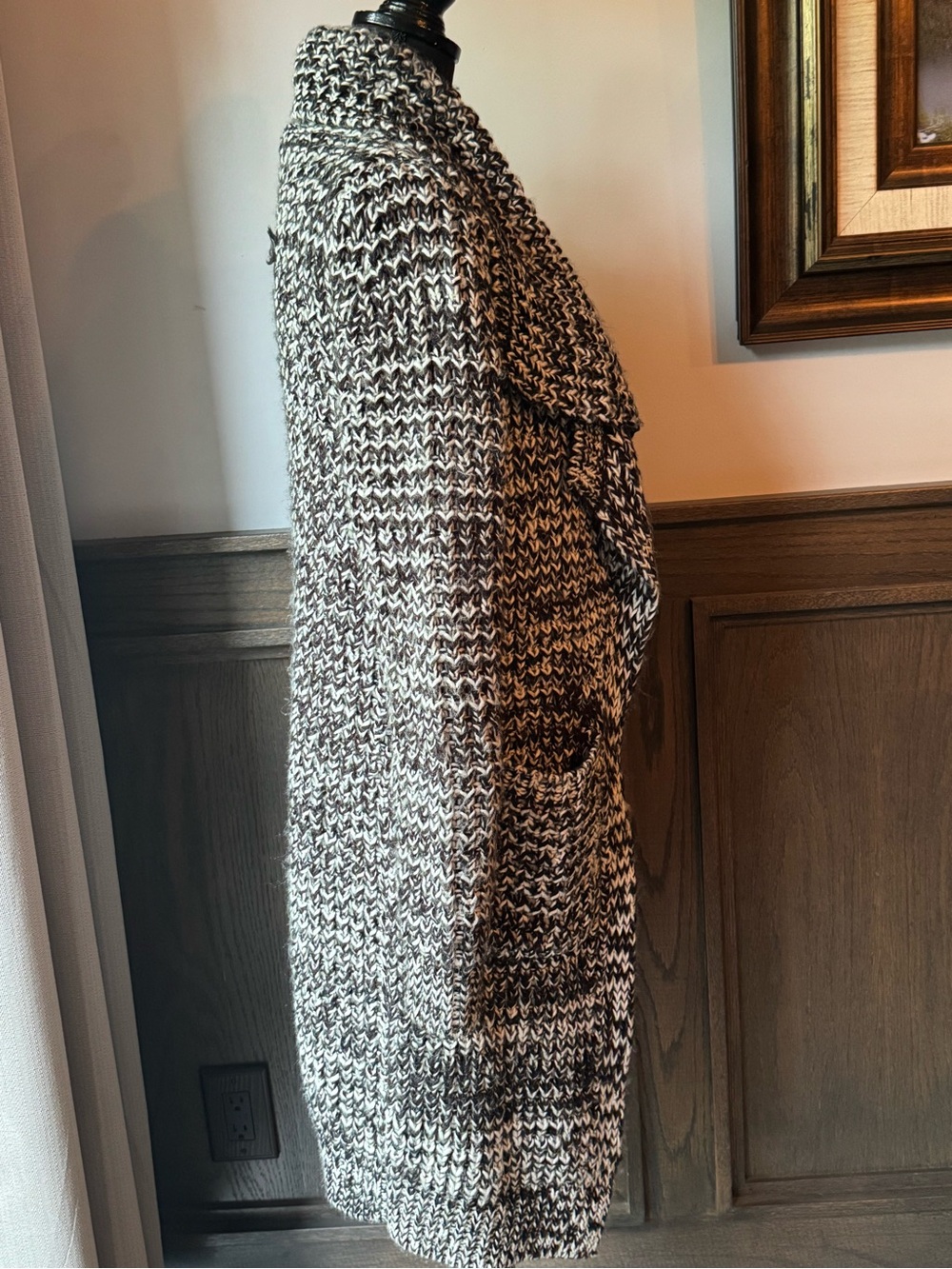 VENUS Marled Black & White Open-Front Cardigan - Picture 5 of 8